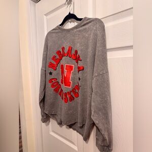 Nebraska Huskers Gameday Oversized Couture Gray Football T-Shirt Women's Medium